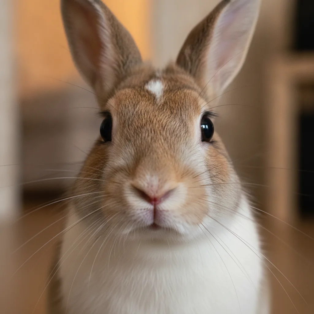 鼻をヒクヒク動かしている元気なうさぎの顔のアップ