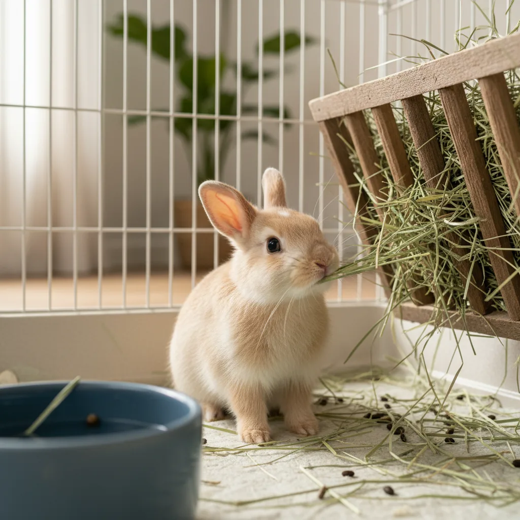 牧草を食べているうさぎ